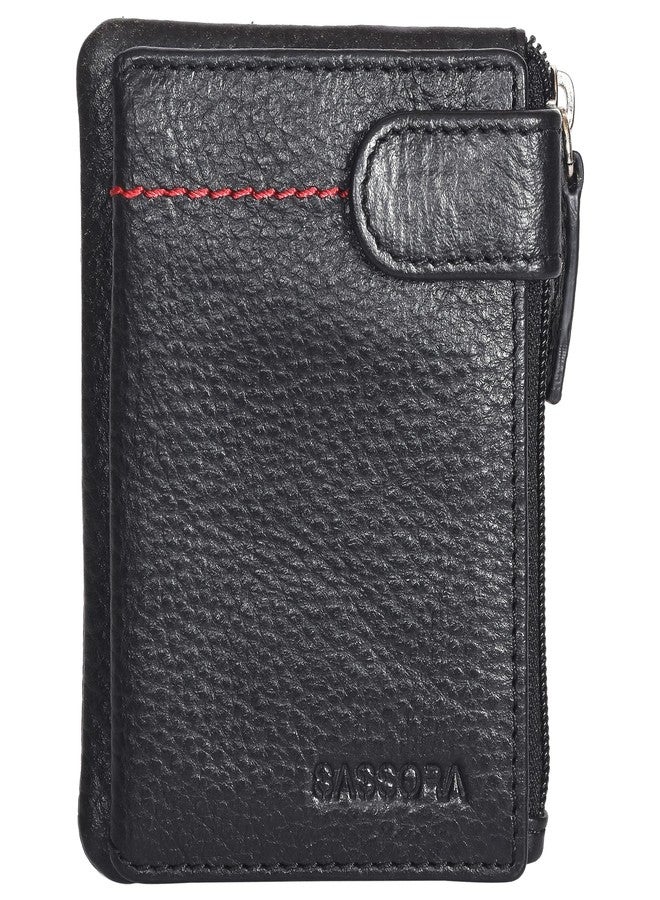 Sassora Genuine Leather RFID Blocking Card Holder Wallet | Compact Case with Zip Pocket, ID Slot & Snap Loop | Minimalist Wallet for Men & Women - Image 1